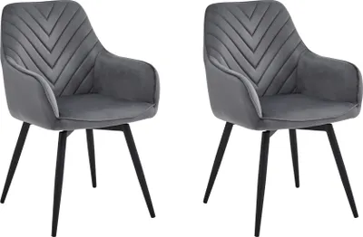 Image de Chaise de salle à manger pivotante Chaise tournante Chaise de salle à manger de maquillage Chaise en velours rembourrée Lot de 2 pouvant supporter jusqu'à 110 kg, pivotant à 360°, gris foncé