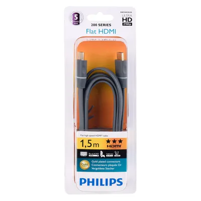 Zdjęcie produktu dla Philips Przewód HDMI SWV4452S/10, 1,5 m, HDMI Typu A (Standard), HDMI Typu A (Standard), Kompatybilność 3D, Szary