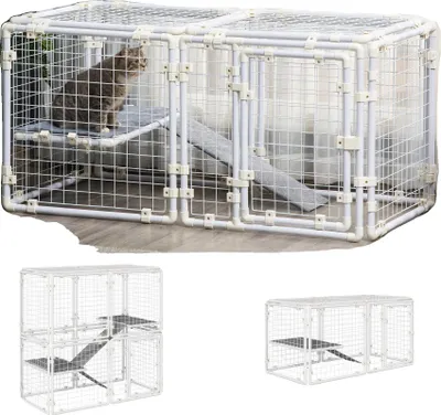 Image de Clôture pour animaux domestiques, blanc, 143x74x140 cm(16 panneaux)