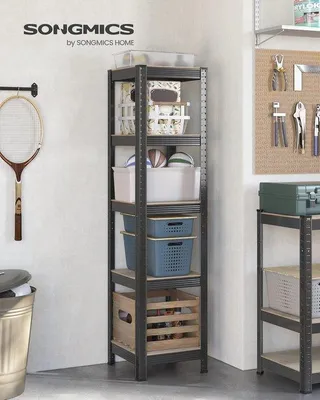 Image de Bibliothèque réglable en hauteur - 5 étagères - Motif bois - Cuisine et salon - Capacité de charge jusqu'à 400 kg