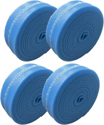 Four rolls of blue insulation material are arranged in a grid on a white background.