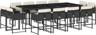 Produktbild von 13-tlg. Garten-Essgruppe mit Kissen Schwarz Poly Rattan