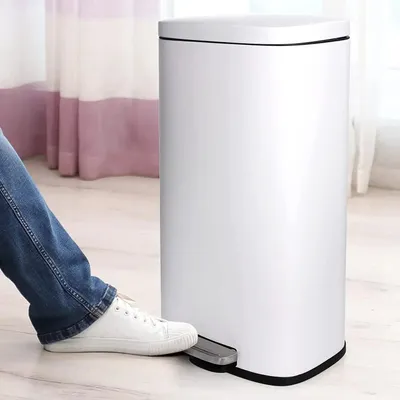 Obrázek produktu pro Kuchyňský odpadkový koš - Odpadkový koš s pedálem 30 l - Nerezová ocel - Víko s tichým zavíráním - Obdélníkový tvar - Bílý