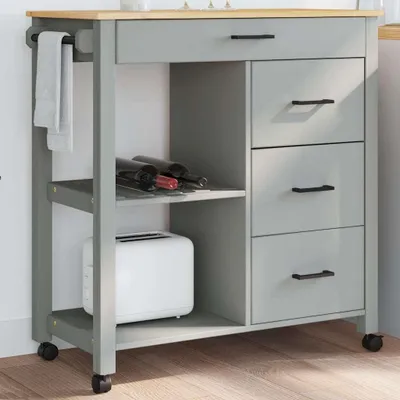 Obrázek produktu pro Kuchyňský vozík monza 84 x 40 x 90 cm masivní borové dřevo Šedá