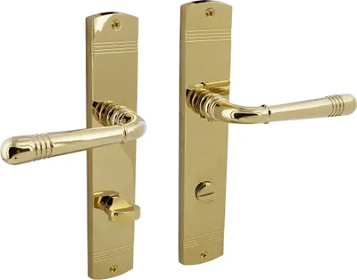Produktbild von Türbeschlag Fenstergriff Messing Optik Langschildgarnitur Dresden-LS Zamak Türgriff WC DIN Norm