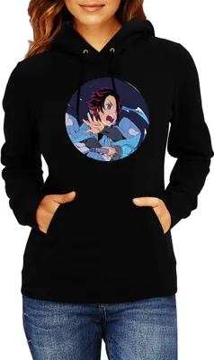 Zdjęcie produktu dla Damska Bluza Z Kapturem Demon Anime Slayer Kimetsu No Yaiba Tanjiro Kamado 002, Lady L / Czarny