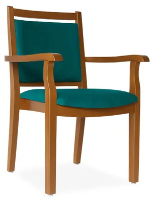 Produktbild von Pflegestuhl André mit Armlehnen Rustikal – Ideal für Senioren im Altenheim oder Zuhause.Stoffbezug:Stoff Fresh Petrol,Bodengleiter:Kunststoff Weiss