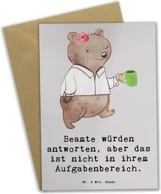 Produktbild von Mr. & Mrs. Panda Klappkarte Beamtin Humor - Grau Pastell - Geschenk, einladungskarten, weihnachtskarten, hochzeitskarten, Lacher, Berufsleben, Aufmerksamkeit, osterkarte