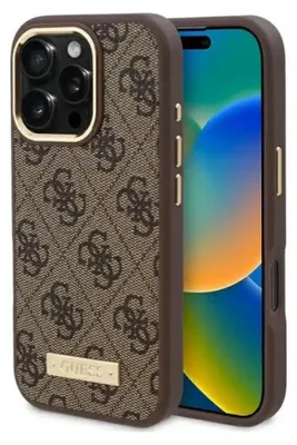 Obrázek produktu pro Pouzdro Guess 4G Logo Plate Magsafe Na Iphone 16 Pro - Brązowe