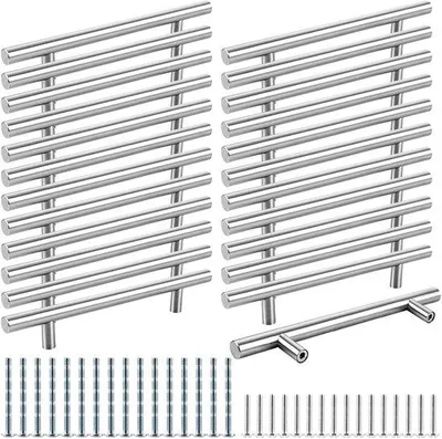 Obrázek produktu pro Uniqoos® Sada 24 kusů úchytek na nábytek, stříbrné barvy – kartáčovaná nerezová ocel, rozteč otvorů 128 mm, dutý design, vhodné do kuchyně, koupelny a do skříní