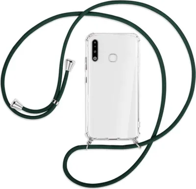 Produktbild von Handykette Backcover-Schutzhülle mit Band (Metall silberfarben) für Samsung Galaxy A70e - dunkelgrün