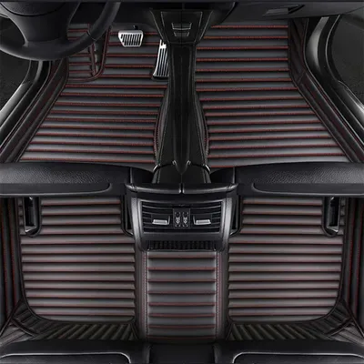 Immagine prodotto di Tappetini per auto, impermeabili, con superficie antiscivolo, colore nero con strisce rosse