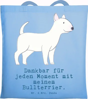 Produktbild von Mr. & Mrs. Panda Tote Bag Bullterrier Moment - Sky Blue - Geschenk, Tasche, Jutebeutel, Einkaufstasche, Laptoptasche, Shopping