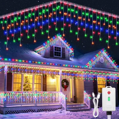 Lichterkette Eiszapfen 10 m 400 LEDs bunt Akku Innen Außen