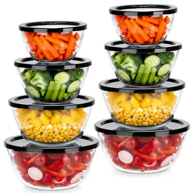 Immagine prodotto di Ciotole in vetro con coperchio da 750 ml / 1 l / 1,5 l / 2 l, 8 pezzi.