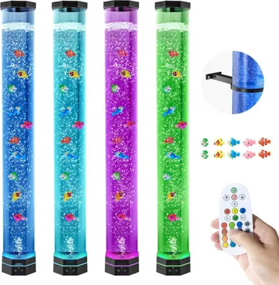 Image de Lampe à lave avec 10x poissons et lumière à bulles, 1m, 16 effets de couleur, télécommande incluse