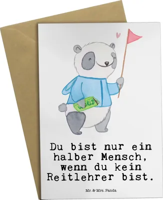 Produktbild von Mr. & Mrs. Panda Grußkarte Reitlehrer Herz - Weiß - Geschenk, osterkarte, osterkarten, weihnachtskarten, glückwunschkarten, einladungskarten, Grußkarten