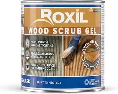 Produktbild von Roxil Holzentgrauer Gel 1 L – Oxalsäure Holzreiniger zum Auffrischen von vergrautem Holz. Entfernt Patina, Holzentgrauer für Holz im Außenbereich