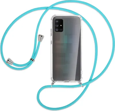 Produktbild von Handykette Backcover-Schutzhülle mit Band (Metall silberfarben) für Samsung Galaxy A71 5G - türkis