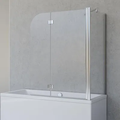 Produktbild von Schulte Duschabtrennung für Badewanne Angle, 2-teilig mit Seitenwand, Profilfarbe Chromoptik, 5 mm Sicherheitglas (ESG) Klar hell, Faltwand: 112 x 142 cm, Seitenwand geeignet für eine 74 - 76 cm Wanne