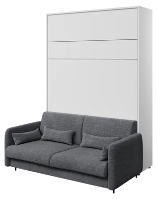 Produktbild von MEBLINI Schrankbett mit Sofa Bed Concept - Wandbett mit Lattenrost - Klappbett mit Schrank - Wandklappbett - Murphy Bed - BC-12 - 160x200cm Vertikal - Weiß Matt/Dunkelgrau