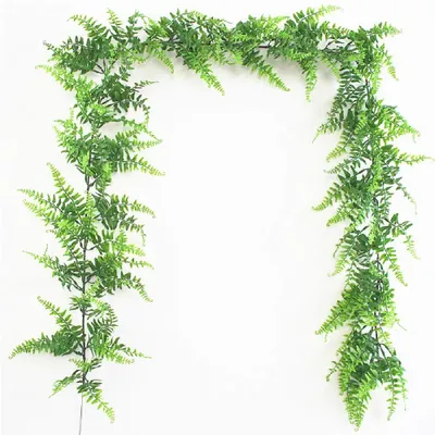 Produktbild von Künstliche Farngirlande, hängende Kletterpflanze 1,9 m, künstliche Efeublüten, künstliche Hängegirlande für Hochzeiten, Partys, Garten, Festdekoration, Wanddekoration