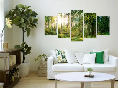 Produktbild von Akustikbild Landschaft Wald 200x100 cm Bilder Akustikschaum Hochleistungsschallabsorber Schallschutz Leinwand 5 tlg Wandbild Raumakustik Schalldämmung c-C-0033-b-n