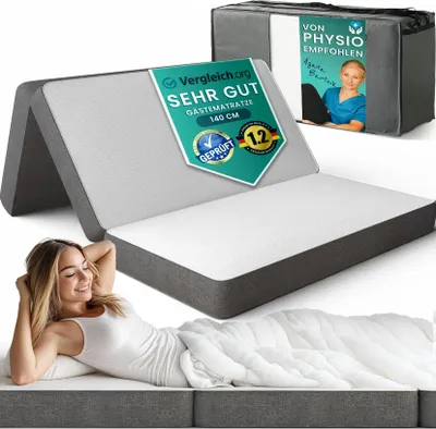 Produktbild von Klappmatratze 140 x 195 cm – Gästematratze klappbar – 14cm dick & bequem H3 – Faltbare Matratze, platzsparend klappbar – Reisebett Erwachsene