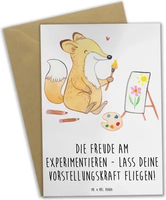 Produktbild von Mr. & Mrs. Panda Glückwunschkarte Die Freude am Experimentieren - Weiß - Geschenk, einladungskarten, osterkarte, an der Kreativität entdecken, Entspannung, Grußkarten
