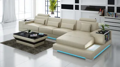 Productafbeelding van Lederen bank, hoekbank, woonkamer set, hoekopstelling, modern design, bank