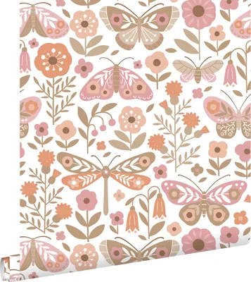 Obrázok produktu pre ESTAhome tapety kvety a motýle biela, hnedá a ružová 50 x 900 cm
