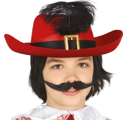 Immagine prodotto di Cappello rosso da moschettiere con piume per bambini Costume Carnevale Avventura Banditi Carnevale Accessorio, Colore: Rosso