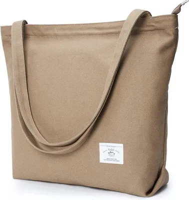 Produktbild von Famanu Canvas Tasche große Shopper Damenhandtasche mit Reißverschluss - Schwarz