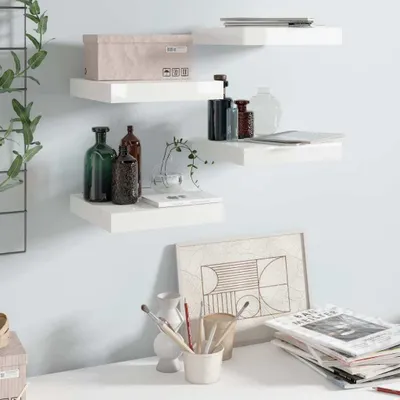 Obrázek produktu pro The Living Store Závěsné police 4 ks. MDF deska 23x23,5x3,8 cm, bílá, vysoký lesk