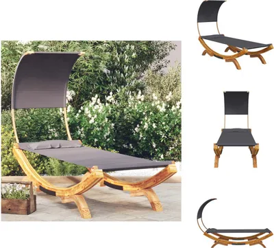 Produktbild von vidaXL Loungebett mit Dach 100x200x126 cm Bugholz Massiv Anthrazit - Gartenbetten