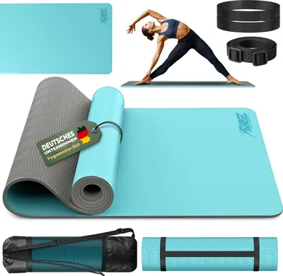 Zdjęcie produktu dla RE:SPORT mata do jogi jasnoniebieska mata fitness mata gimnastyczna mata sportowa Pilates mata podłogowa BEZ FTALATÓW