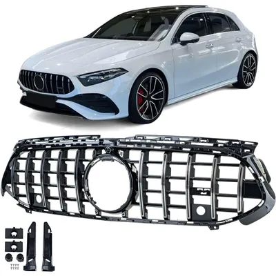 Sport Kühlergrill Schwarz Glanz Chrom für Mercedes A W177 V177 Facelift 2022 – Produktansicht