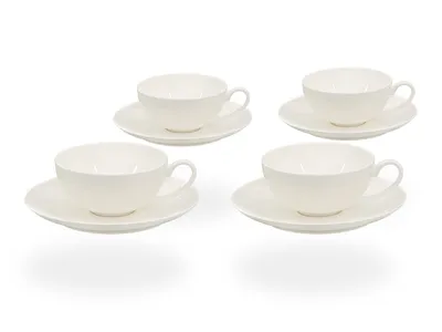 Produktbild von Buchensee Teetassen Porzellan, 4 Tassen je 150ml, weiß, Fine Bone China