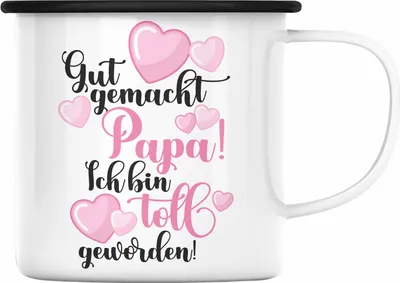Produktbild von Trendation - Vater Papa Emaille Tasse Geschenk von Tochter zum Geburtstag Weihnachten Emaille Emaille Tasse Lustig Geschenke Vatertag Vatertagsgeschenk (Schwarz)
