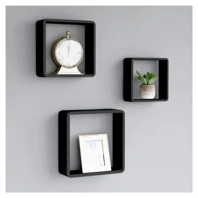 Produktbild von Wandregal Würfelregal 3er Set Schwarz MDF
