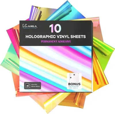 Produktbild von Famanu Holografisches Farbwechselndes Vinyl - Selbstklebende Bastelplatten (10 Stück, 30 x 30 cm) mit Transferfolie