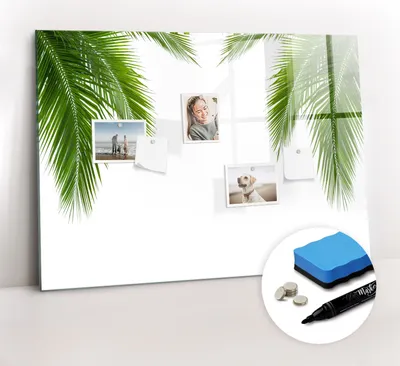 Produktbild von Magnetpinnwand Memoboard - Zubehörsatz - Schwarzer Marker + Schwamm + Magnete - 100 x 70 cm - Naturpalmenblätter