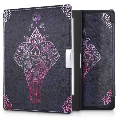 Immagine prodotto di kwmobile Flip Cover compatibile con Kobo Aura Edition 1 Cover - Custodia per eReader - Disegno di elefante rosa antracite