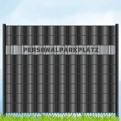 Produktbild von zaun|zu Sichtschutzstreifen mit Laser Beschriftung "PERSONALPARKPLATZ" Doppelstab Fenstergrau 2,55m