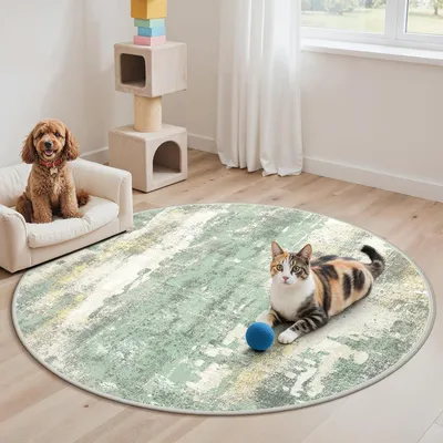 Productafbeelding van Rond vloerkleed van rundervacht, groen, 120 cm