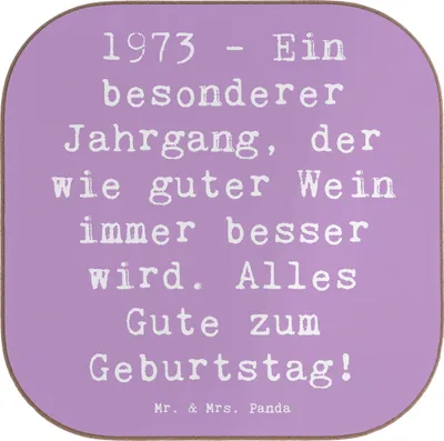 Produktbild von Mr. & Mrs. Panda Tassenuntersetzer Spruch 1973 Geburtstag - Lavendeltraum - Geschenk, Tischschoner, Untersetzer Gläser, für, Alter, Tischuntersetzer, Geburtstagsgeschenk