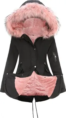 Produktbild von ASKSA Damen Winterparka Lang Wintermantel mit Kapuze Fleecejacke Mode Outdoorjacke Oversized Mantel, Schwarzrosa, 4XL
