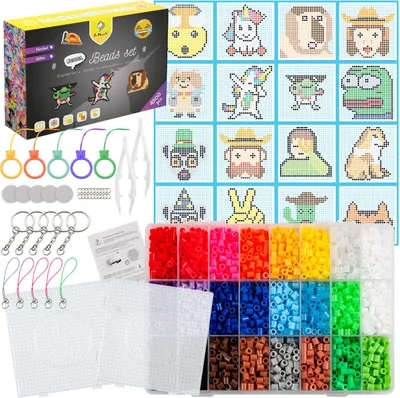 Produktbild von La Manuli Bügelperlen Set 5mm - 4500 Stück Steckperlen mit Stiftplatten, Coole Motive, Anhänger, Kreatives Perlenset für Kinder ab 6 Jahre