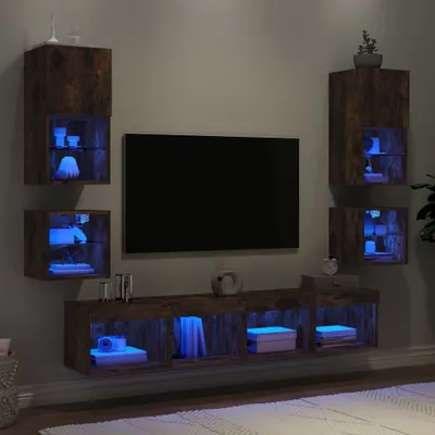 Produktbild von Design 8-tlg. Wohnwand mit LED-Beleuchtung Räuchereiche Holzwerkstoff - TV-Schränke 2025 Neu8060438 4parcel