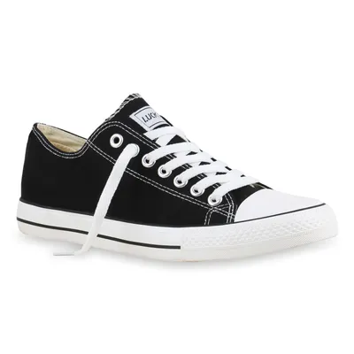 Produktbild von Mytrendshoe Herren Sneakers Kult Sportschuhe Schnürer Stoffschuhe 815213, Farbe: Schwarz Lucky, Größe: 44